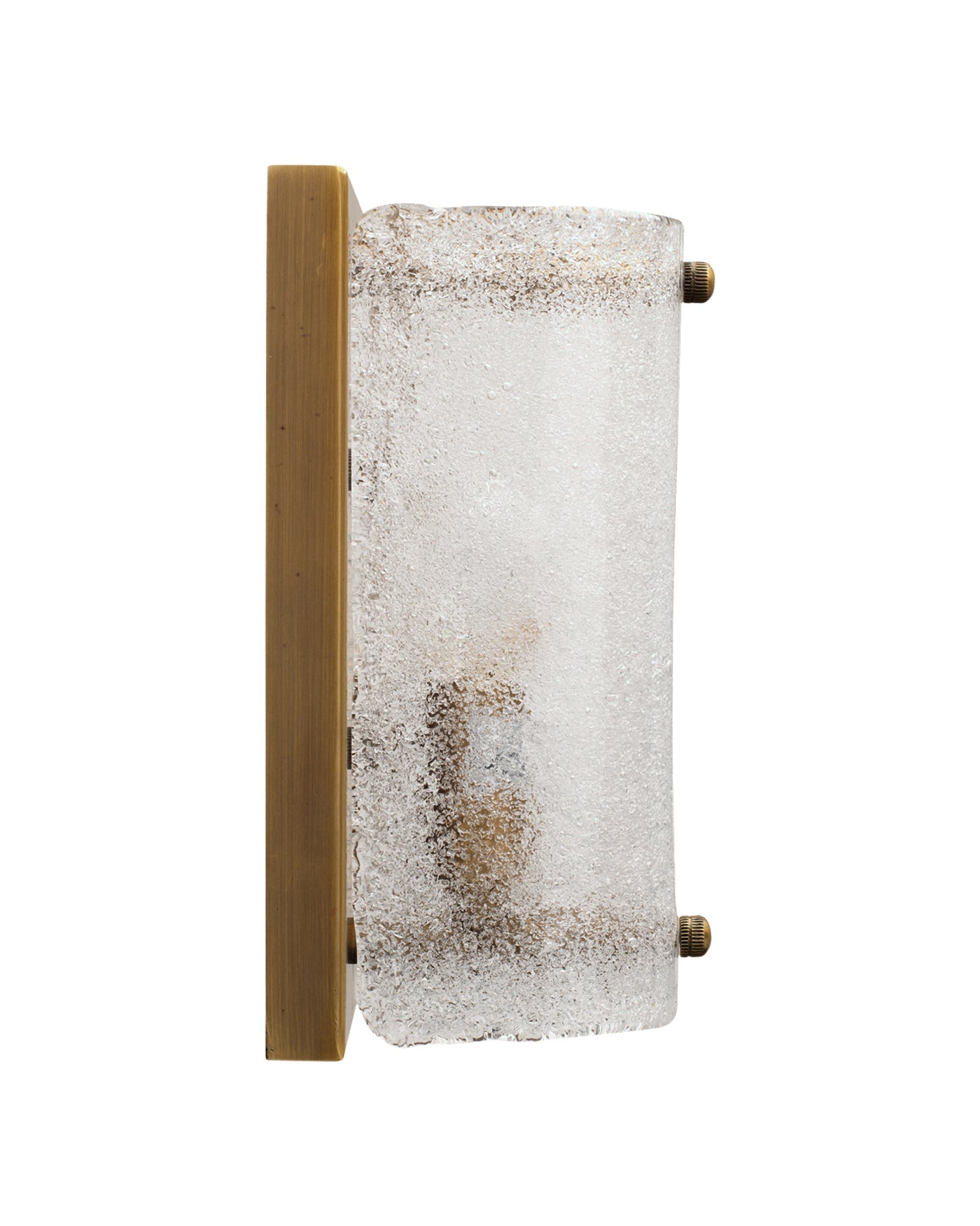 Moet Rounded Sconce in Textured Melted Ice Glass & Antique Brass Metal