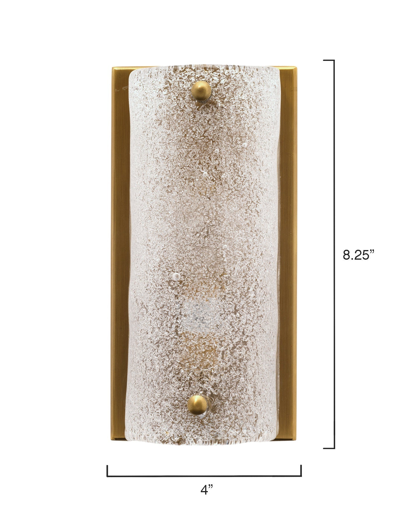 Moet Rounded Sconce in Textured Melted Ice Glass & Antique Brass Metal