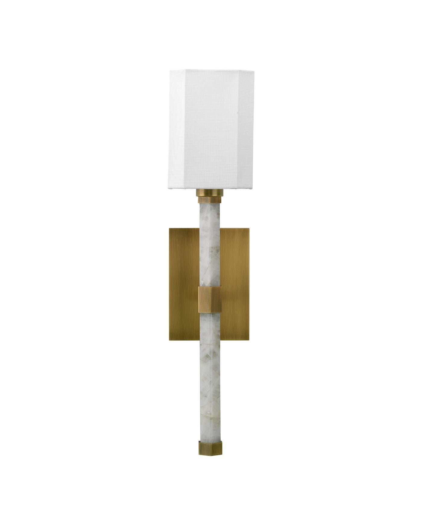 Roman Hexagon Sconce in White Rock Quartz & Antique Brass Metal