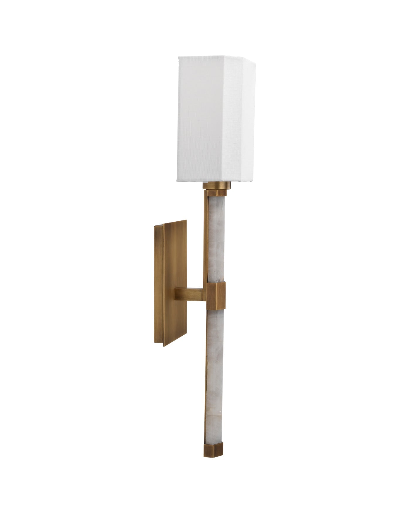 Roman Hexagon Sconce in White Rock Quartz & Antique Brass Metal