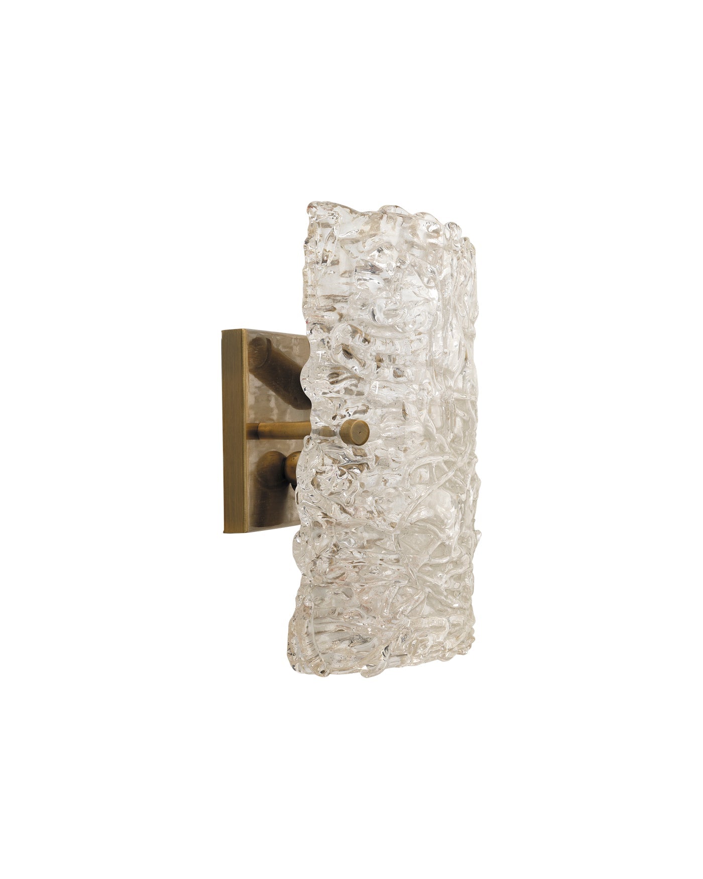 Swan Curved Glass Sconce, Large in Clear Textured Glass & Antique Brass Metal