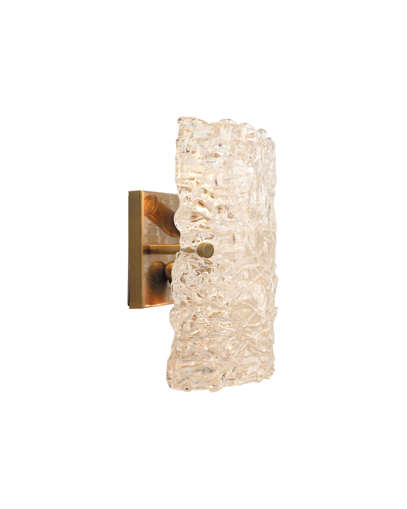 Swan Curved Glass Sconce, Large in Clear Textured Glass & Antique Brass Metal