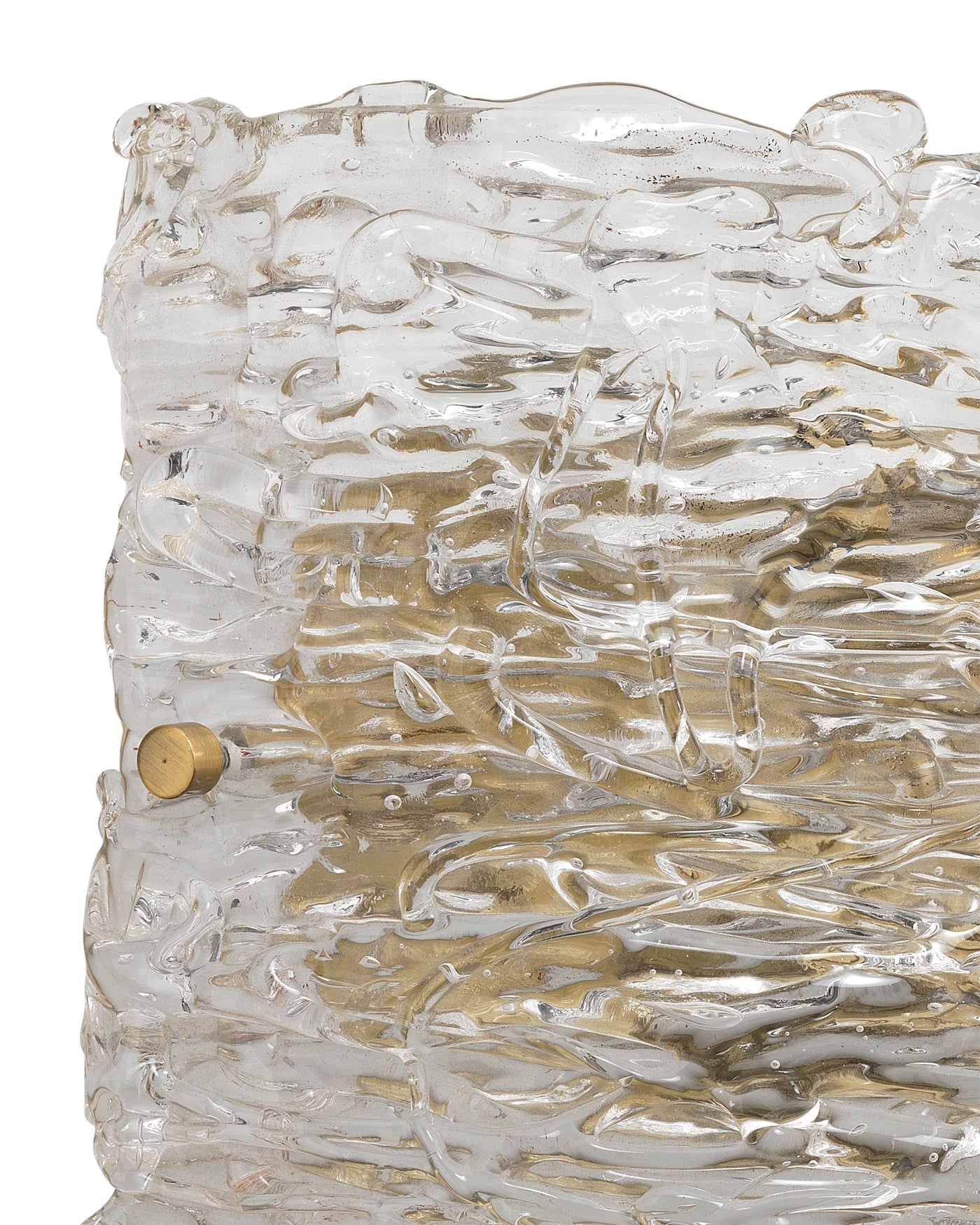 Swan Curved Glass Sconce, Large in Clear Textured Glass & Antique Brass Metal