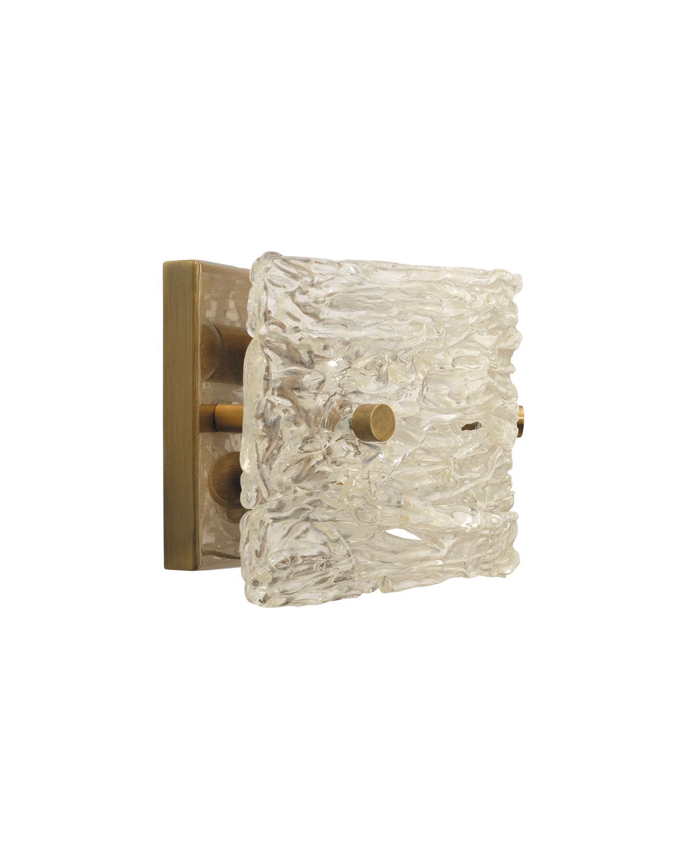 Swan Curved Glass Sconce, Small in Clear Textured Glass & Antique Brass Metal