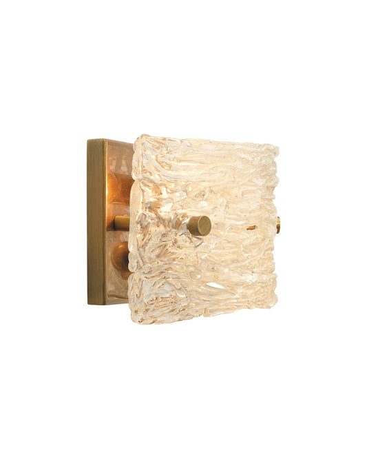 Swan Curved Glass Sconce, Small in Clear Textured Glass & Antique Brass Metal