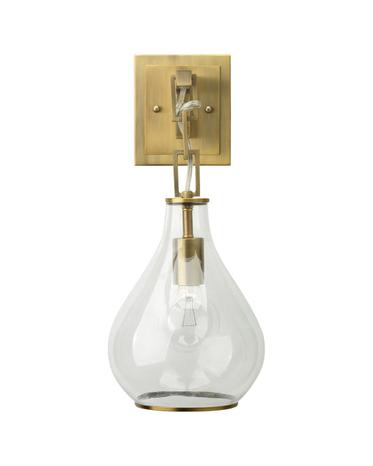 Tear Drop Hanging Wall Sconce in Clear Glass & Antique Brass Metal