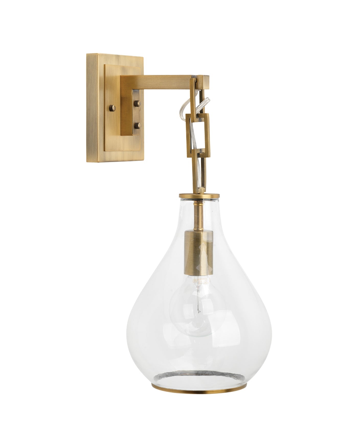 Tear Drop Hanging Wall Sconce in Clear Glass & Antique Brass Metal