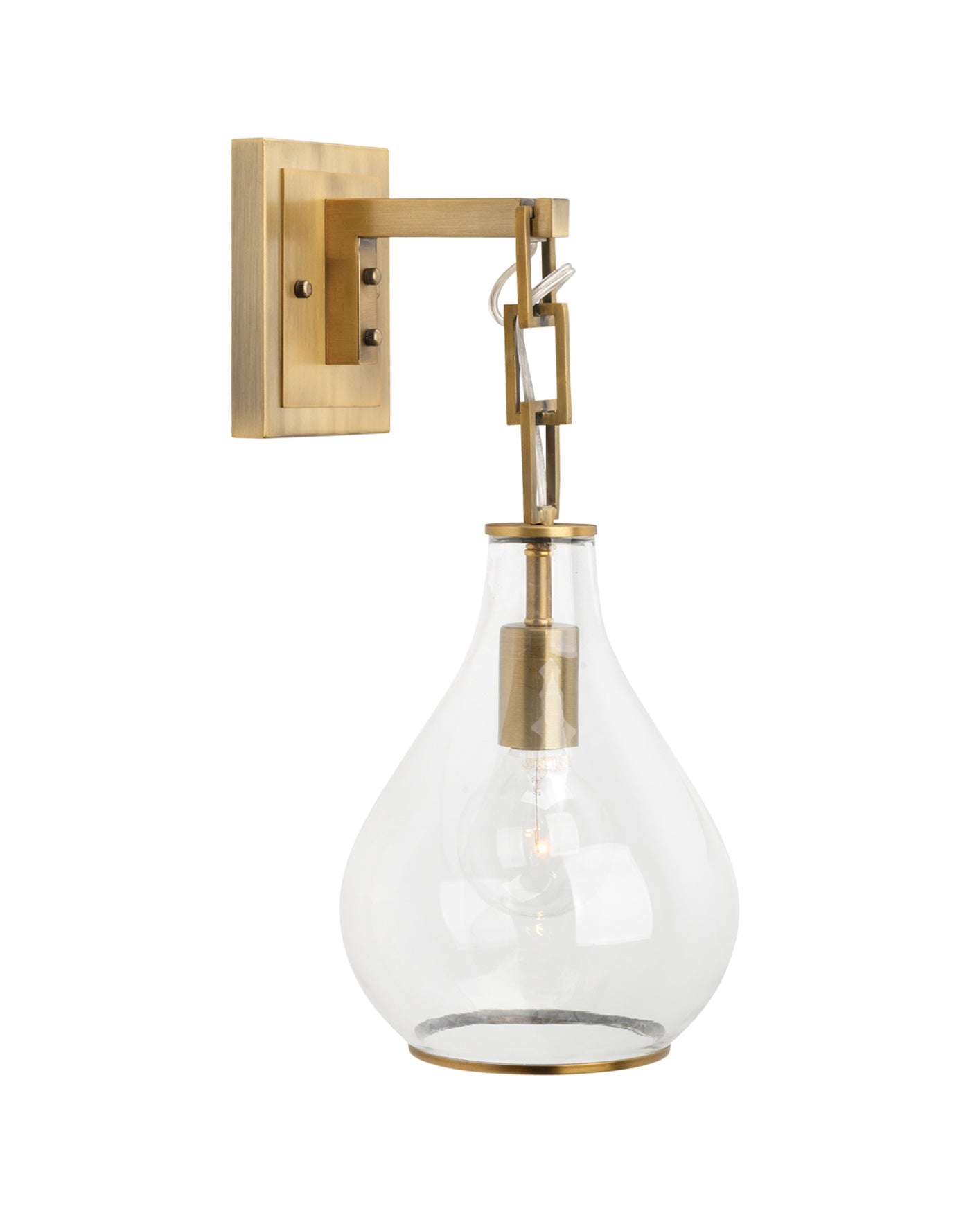 Tear Drop Hanging Wall Sconce in Clear Glass & Antique Brass Metal