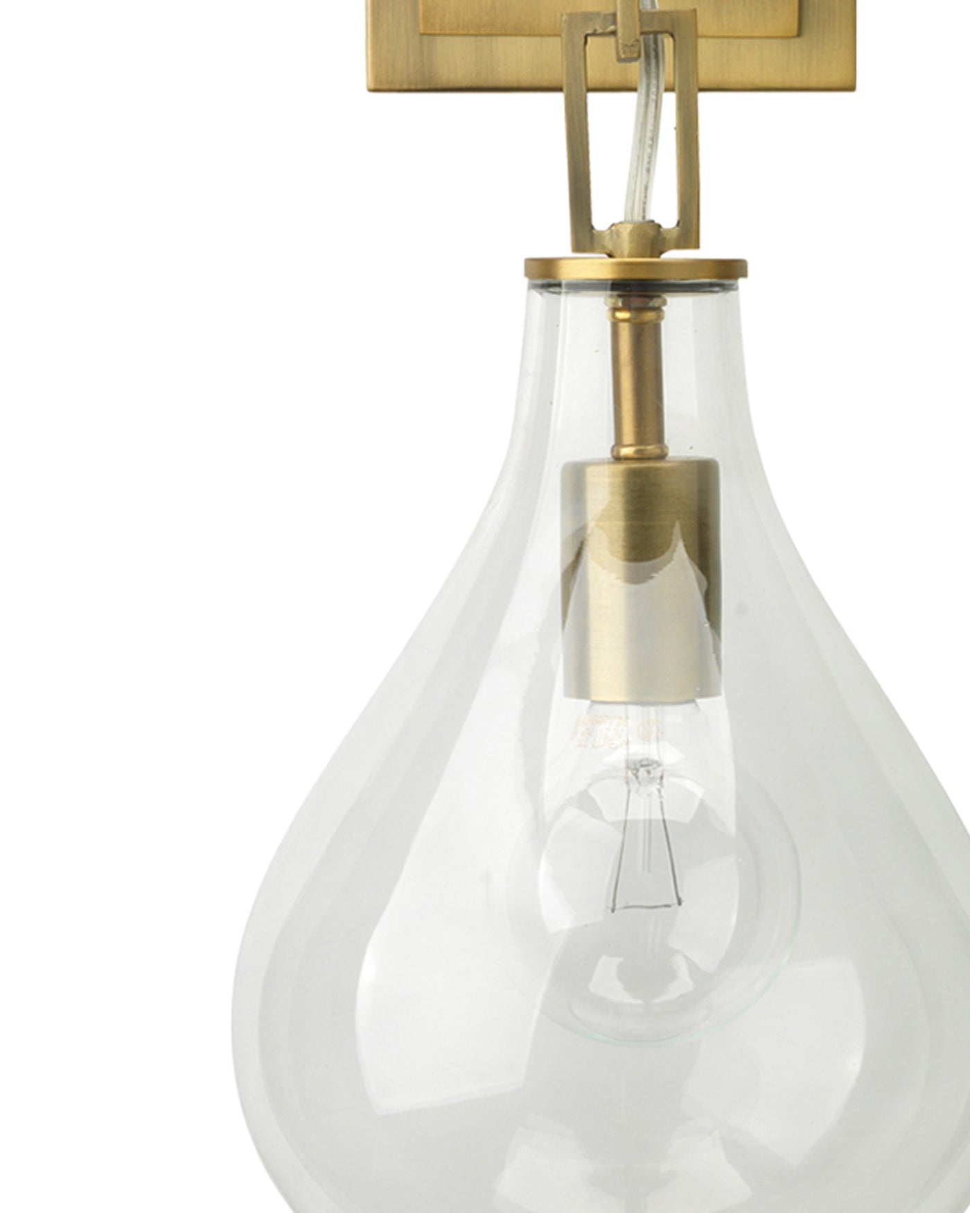Tear Drop Hanging Wall Sconce in Clear Glass & Antique Brass Metal