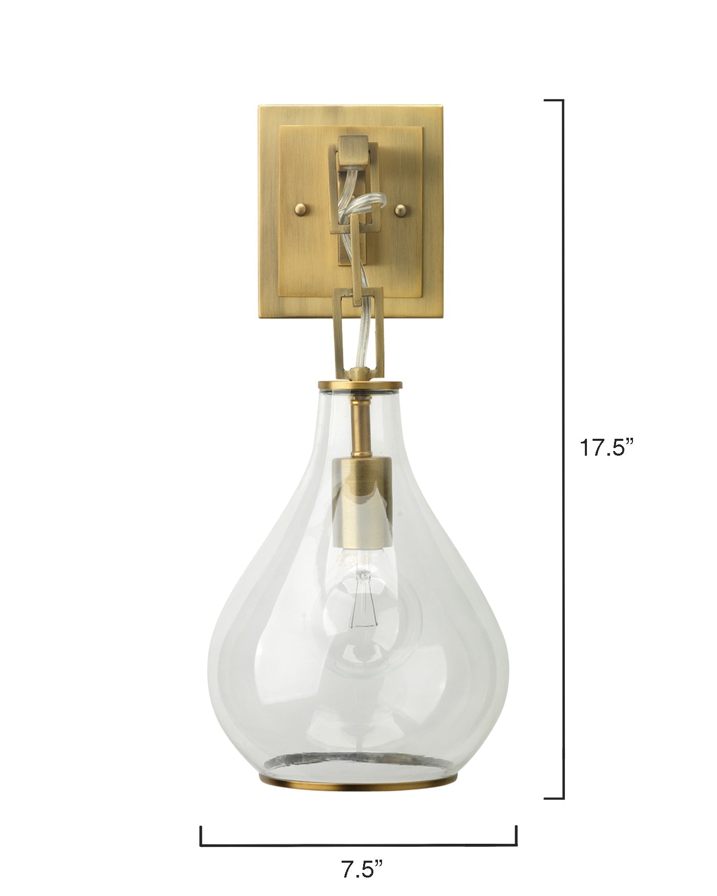 Tear Drop Hanging Wall Sconce in Clear Glass & Antique Brass Metal