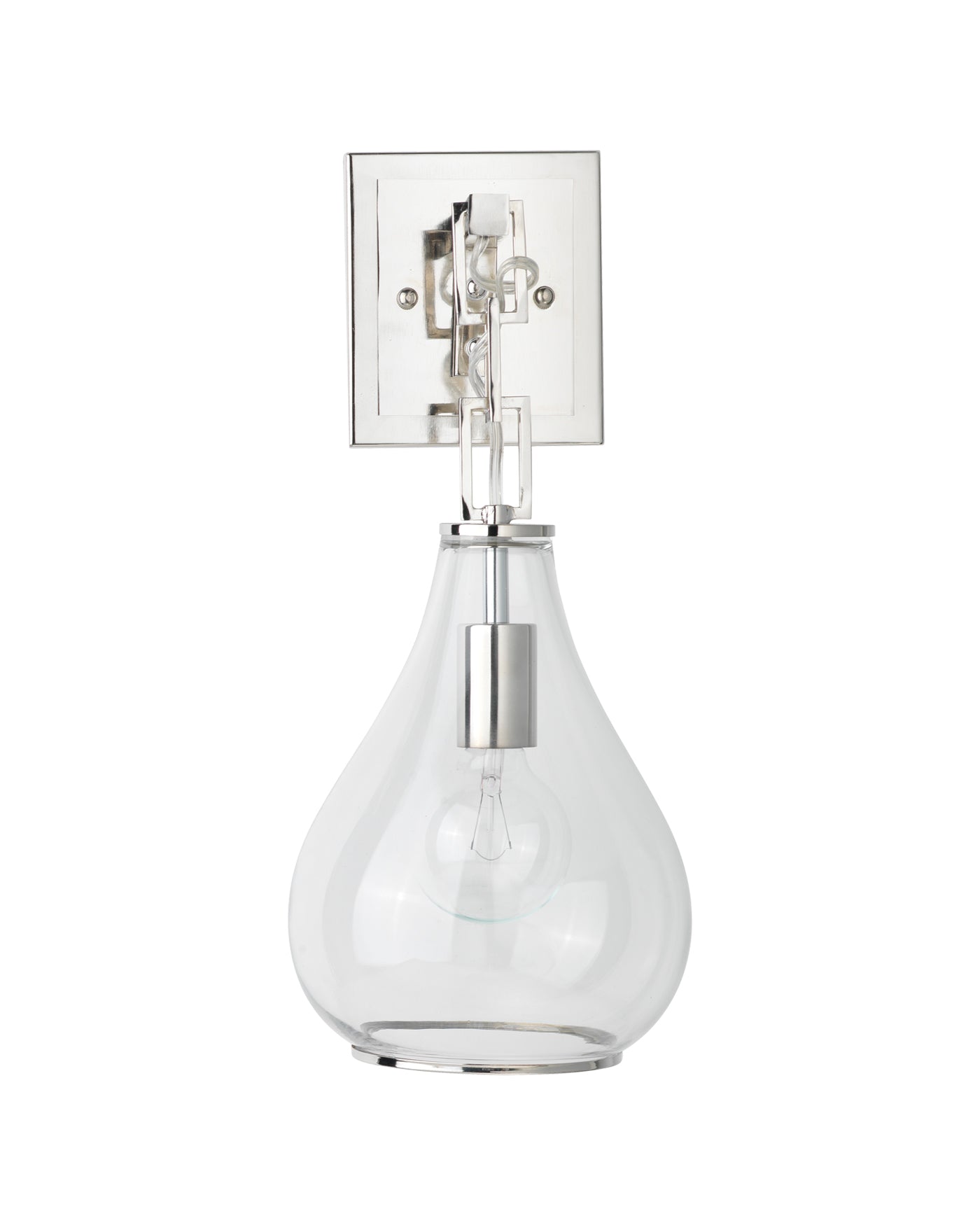 Tear Drop Hanging Wall Sconce in Clear Glass & Nickel Metal