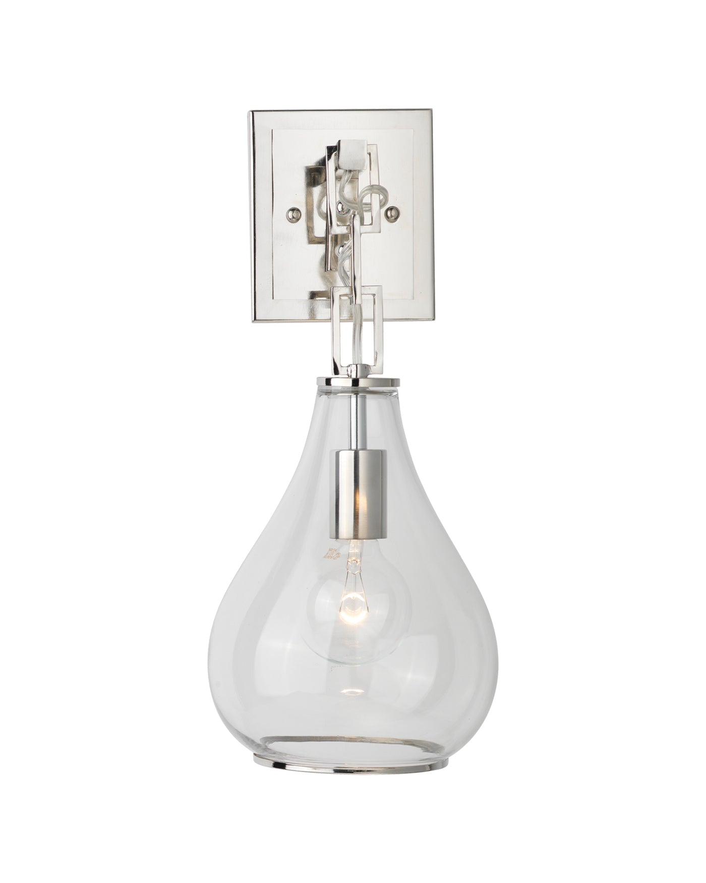 Tear Drop Hanging Wall Sconce in Clear Glass & Nickel Metal