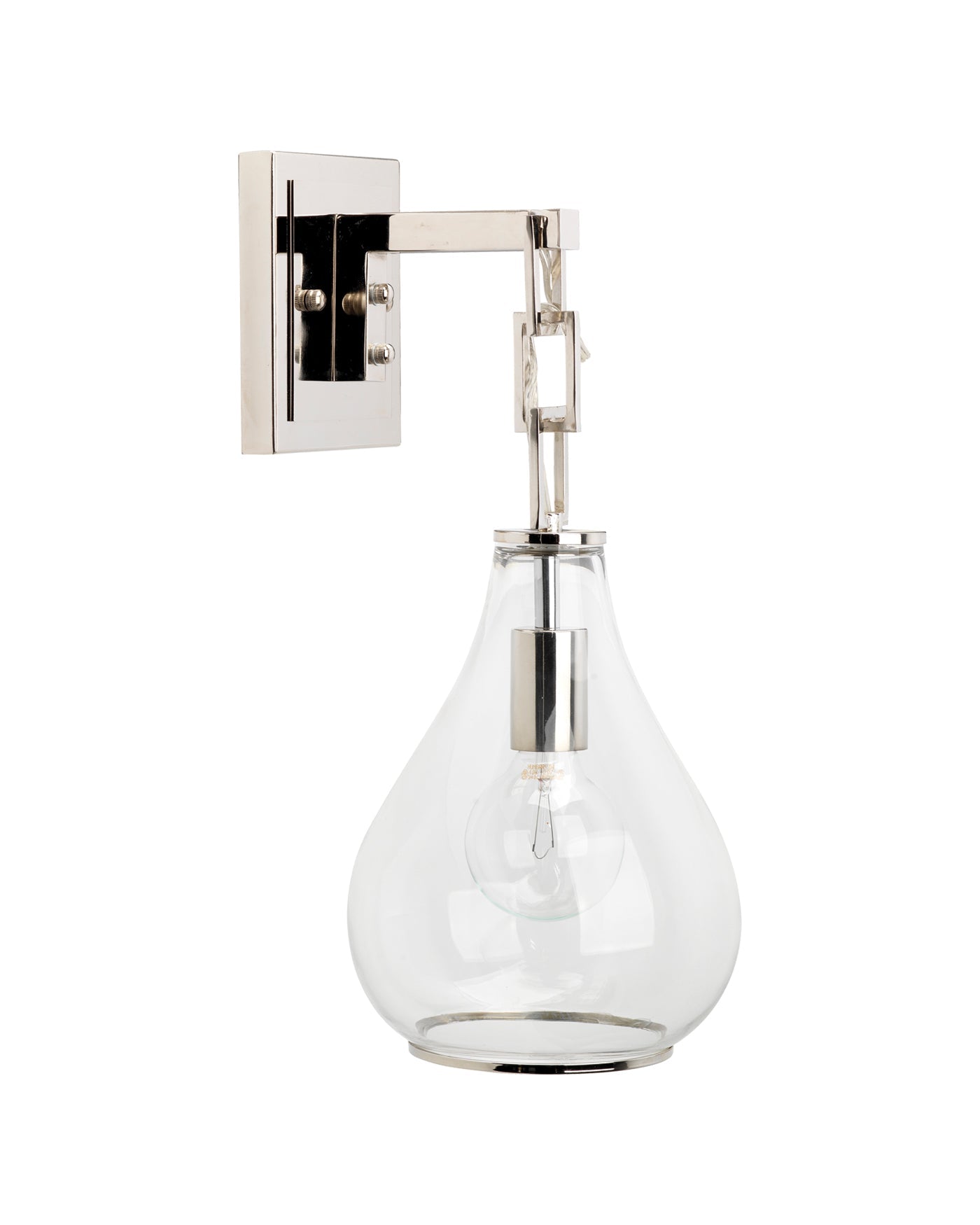 Tear Drop Hanging Wall Sconce in Clear Glass & Nickel Metal