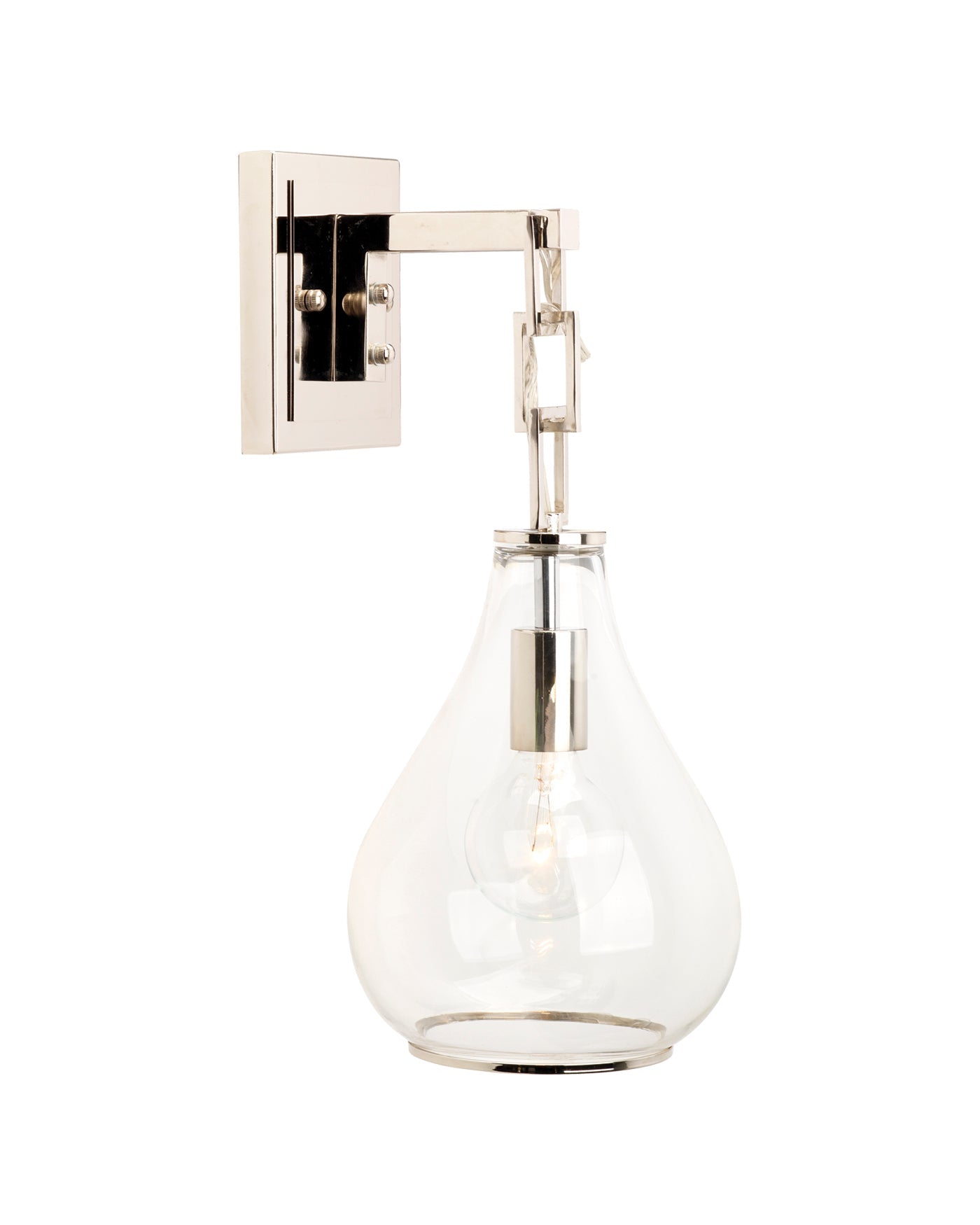 Tear Drop Hanging Wall Sconce in Clear Glass & Nickel Metal
