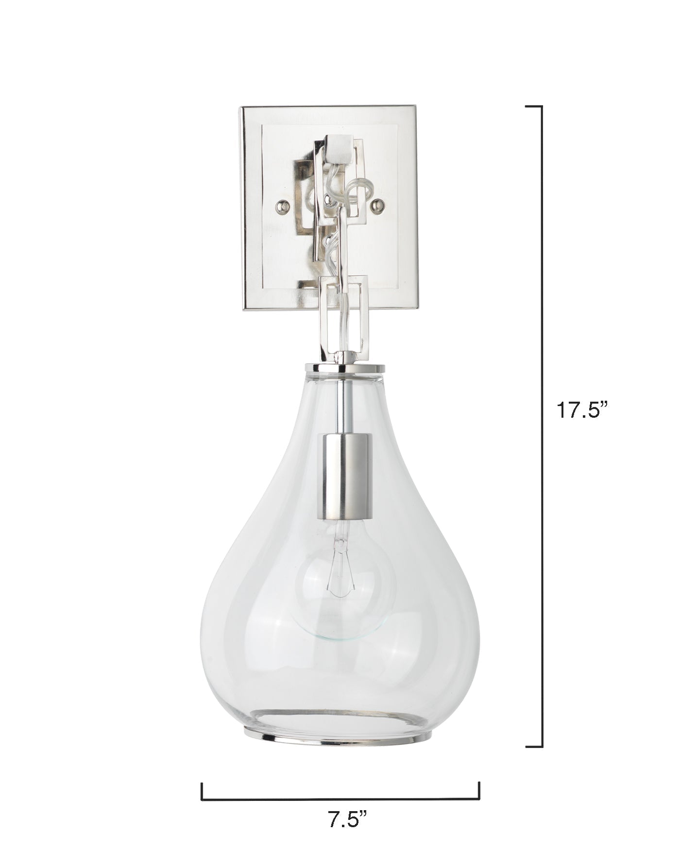 Tear Drop Hanging Wall Sconce in Clear Glass & Nickel Metal