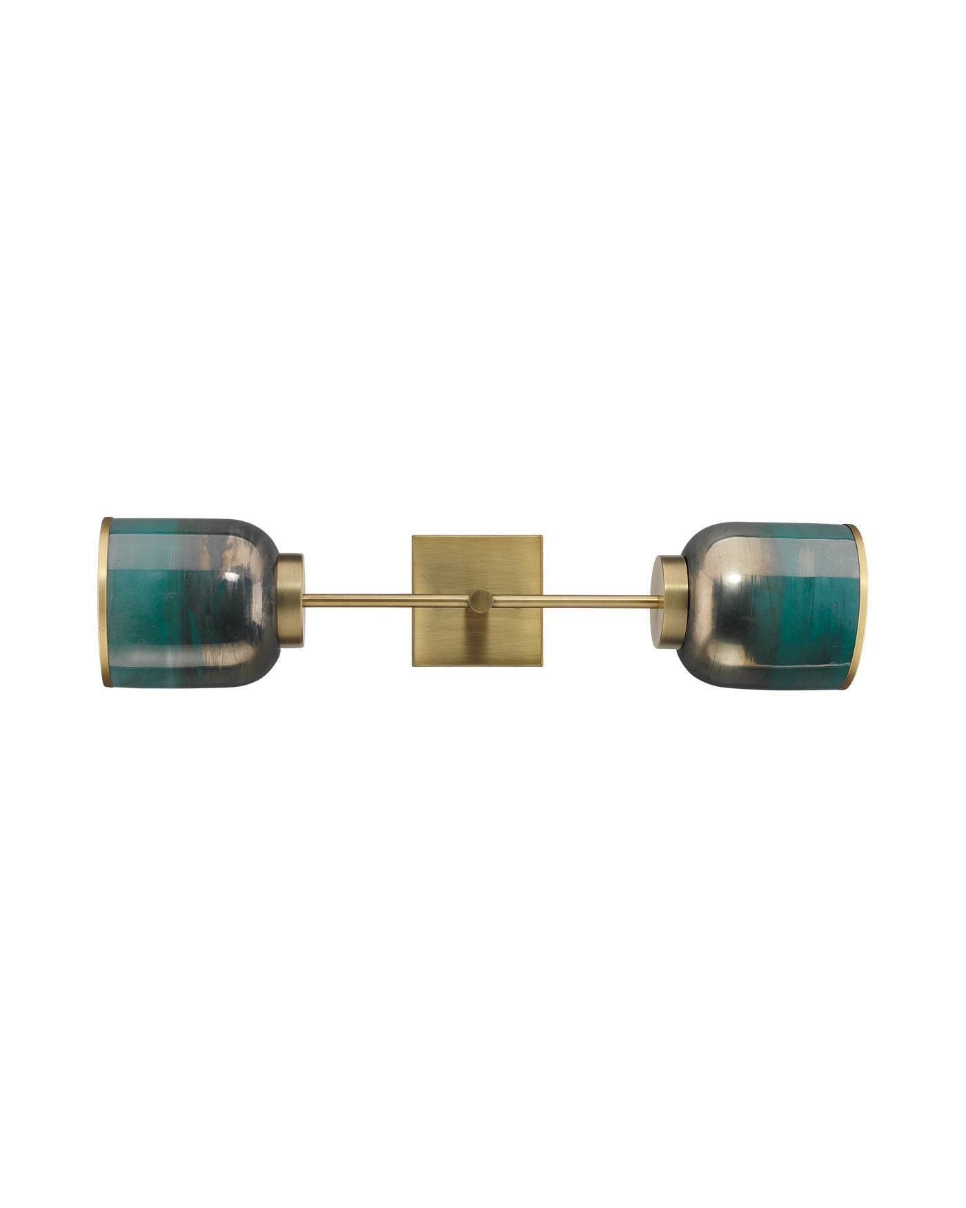 Vapor Double Sconce in Antique Brass & Aqua Metallic Glass
