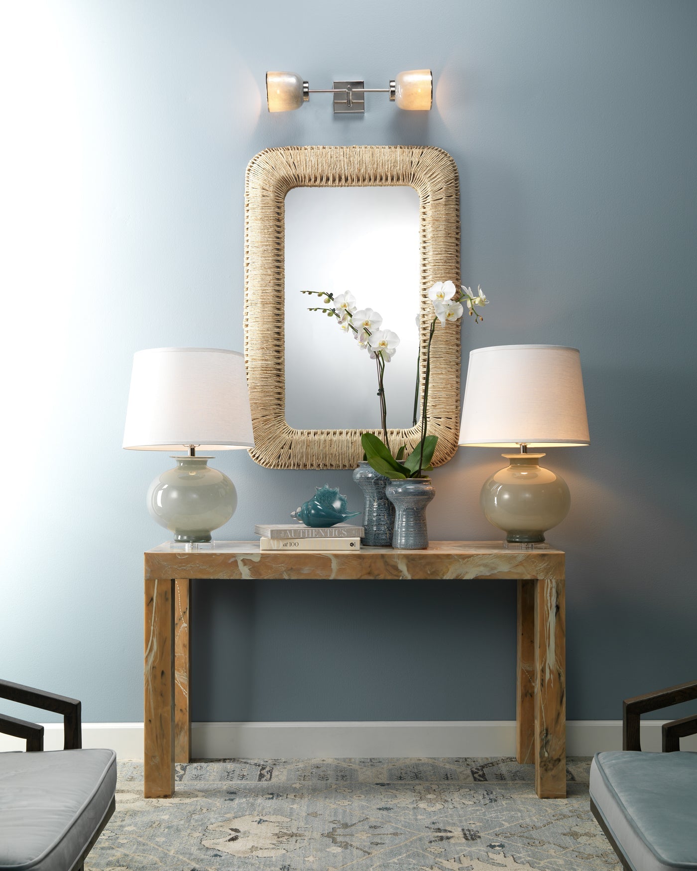 Vapor Double Sconce in Opal Glass & Nickel Metal