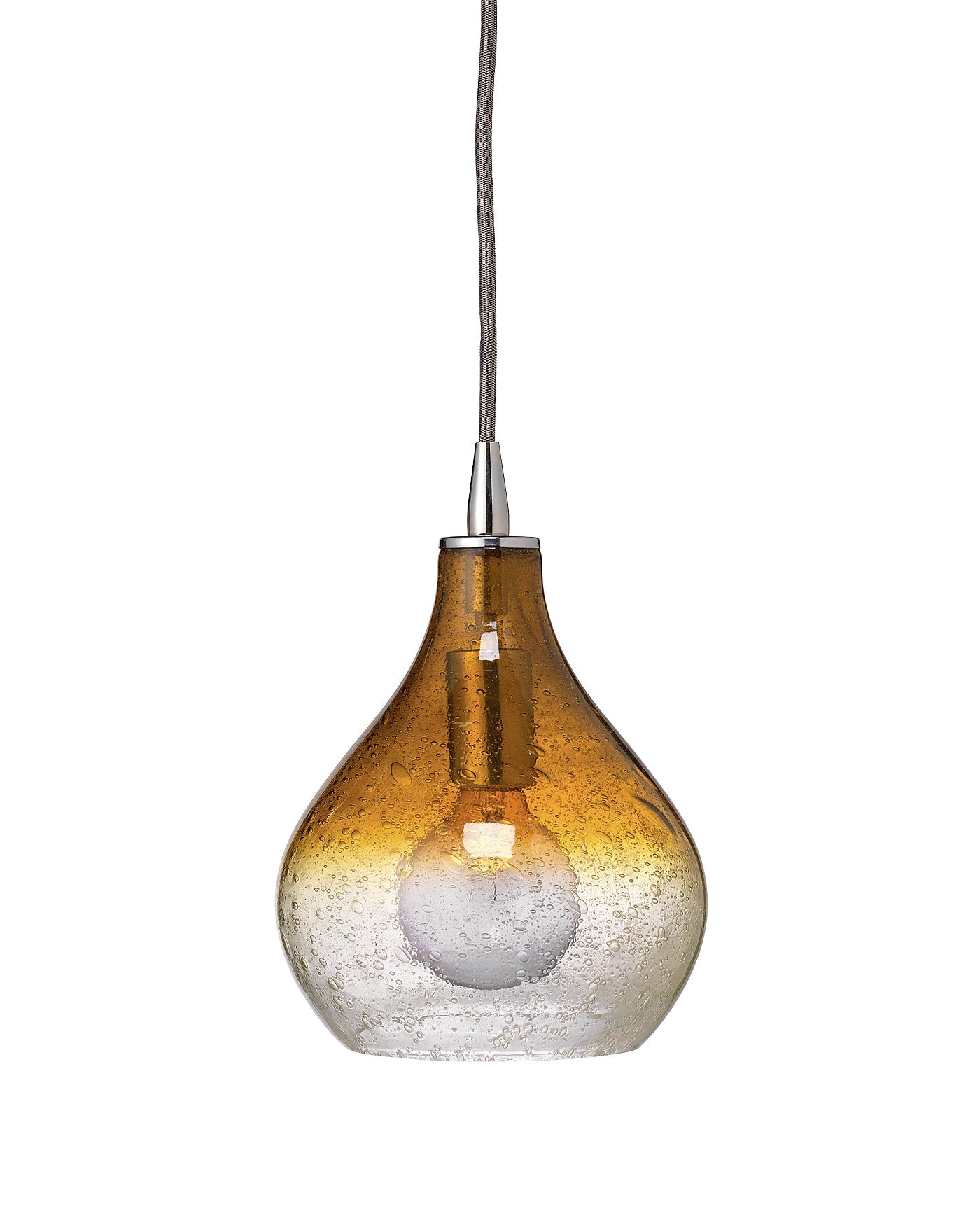Curved Pendant, Small in Amber Seeded Glass