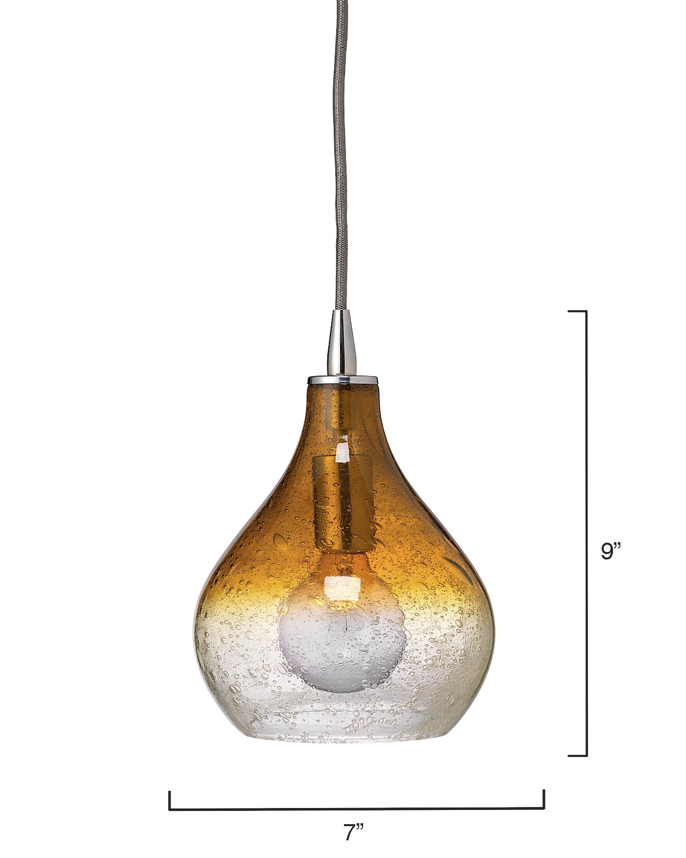 Curved Pendant, Small in Amber Seeded Glass