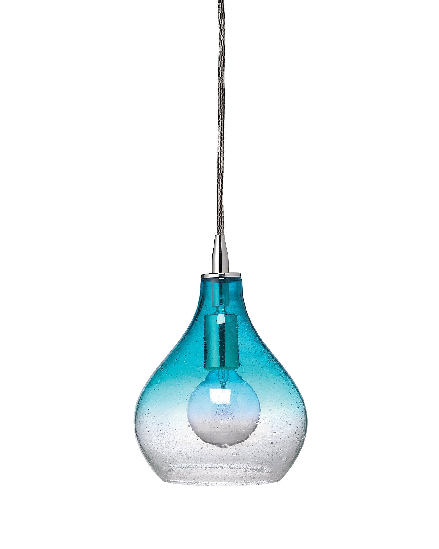 Curved Pendant, Small in Aqua Seeded Glass