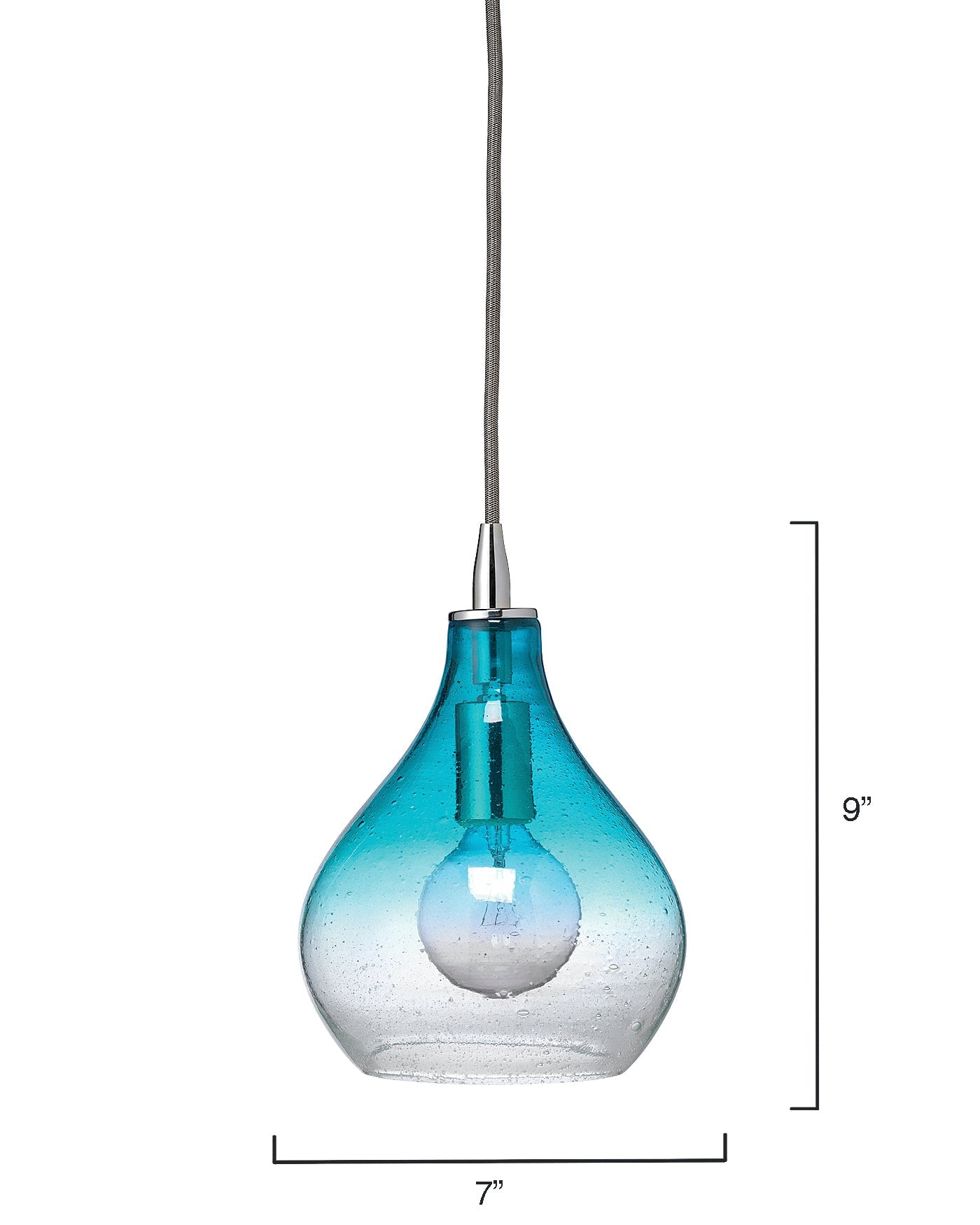 Curved Pendant, Small in Aqua Seeded Glass