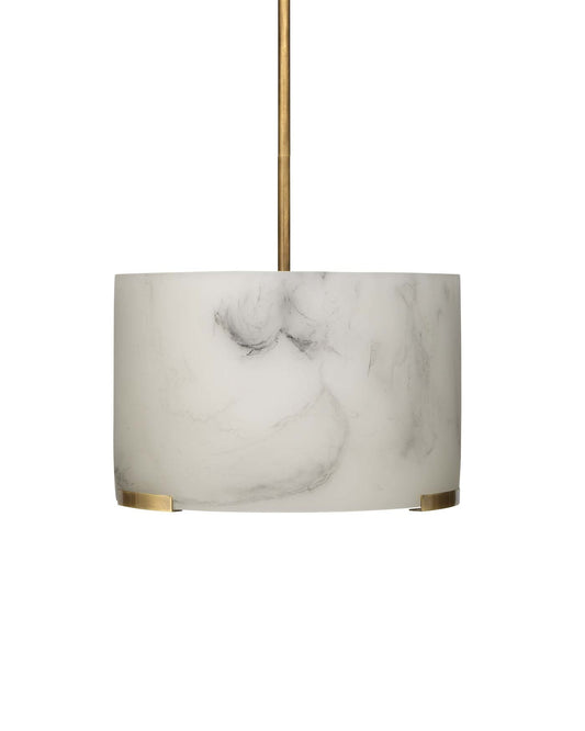 Elancourt Pendant in White Faux Alabaster & Antique Brass Metal With Acrylic Diffuser