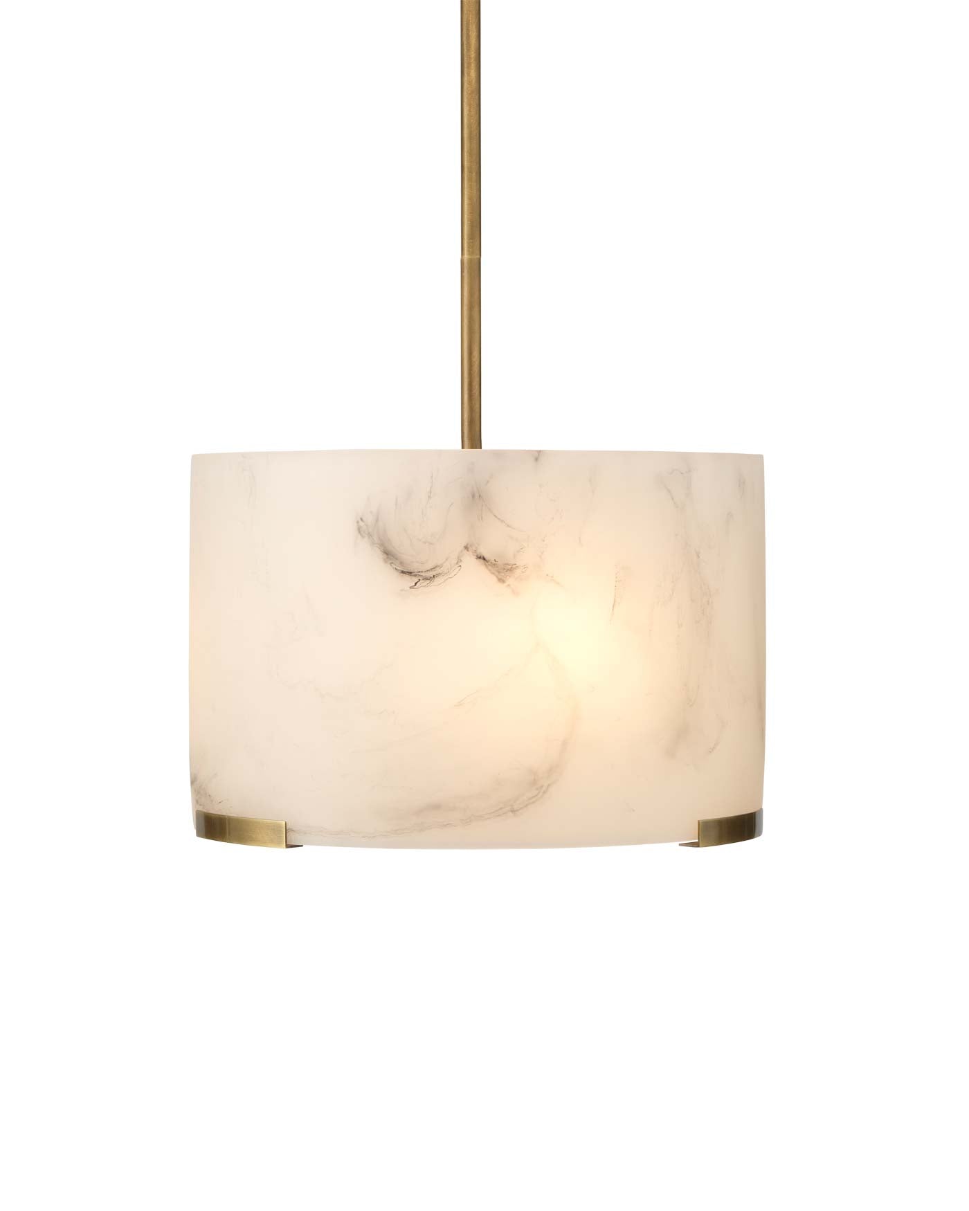 Elancourt Pendant in White Faux Alabaster & Antique Brass Metal With Acrylic Diffuser
