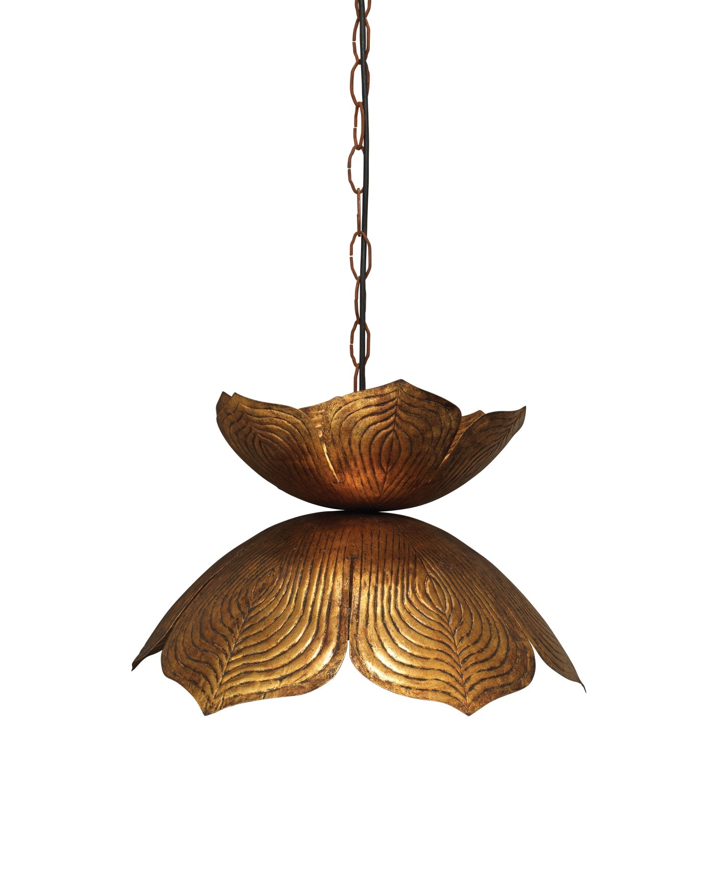 Flowering Lotus Pendant, Large in Antique Gold