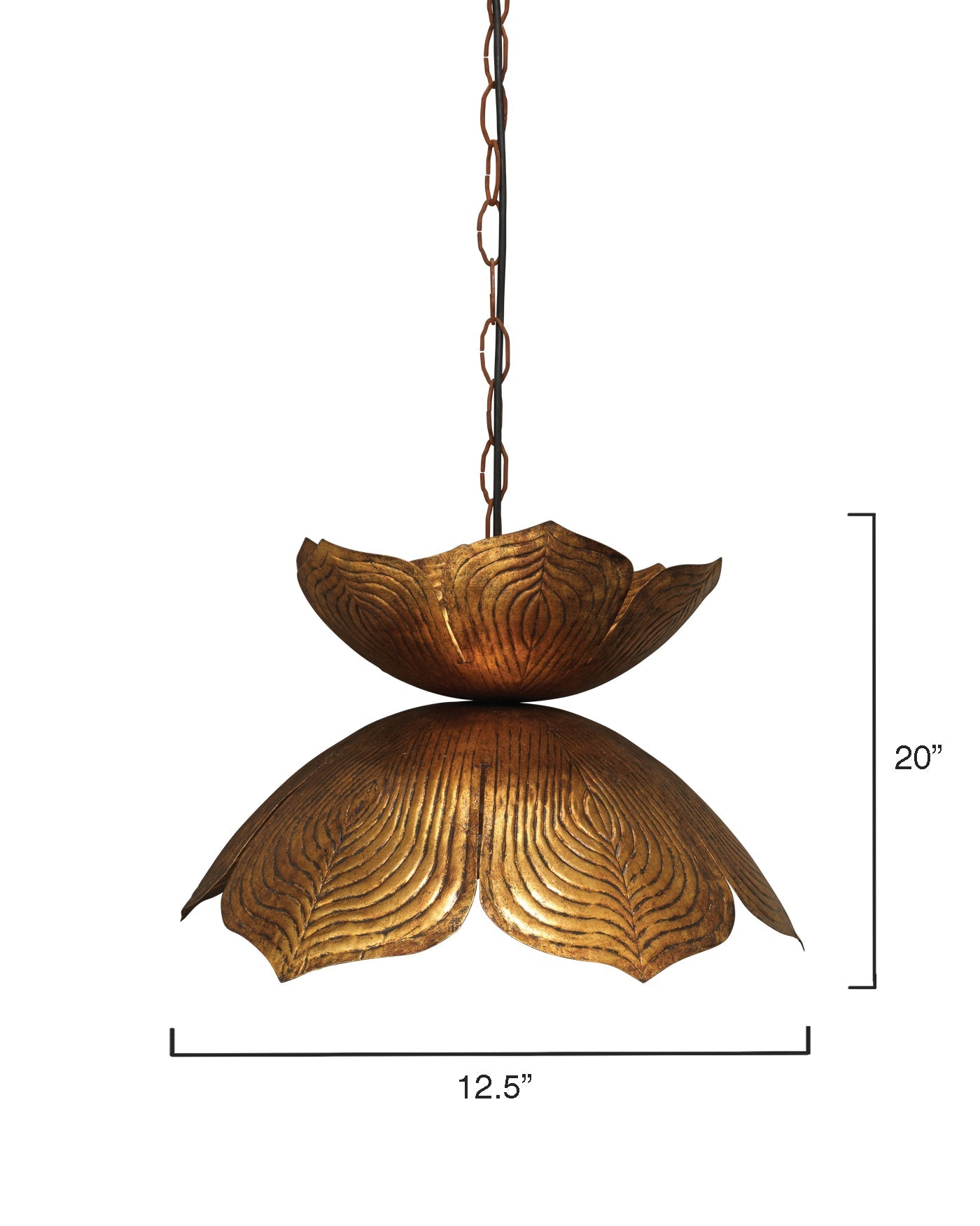 Flowering Lotus Pendant, Large in Antique Gold