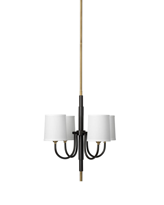 Lawton 4 Light Chandelier in Antique Brass With White Linen Shades