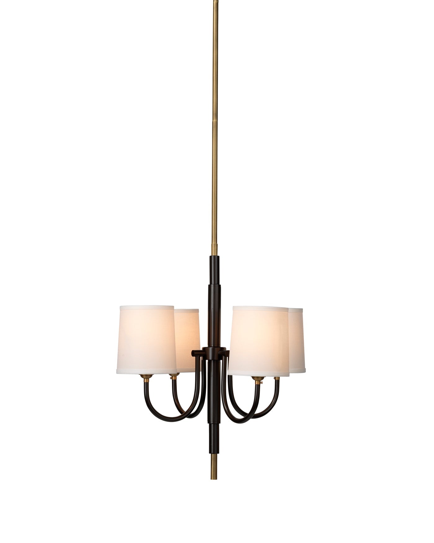 Lawton 4 Light Chandelier in Antique Brass With White Linen Shades