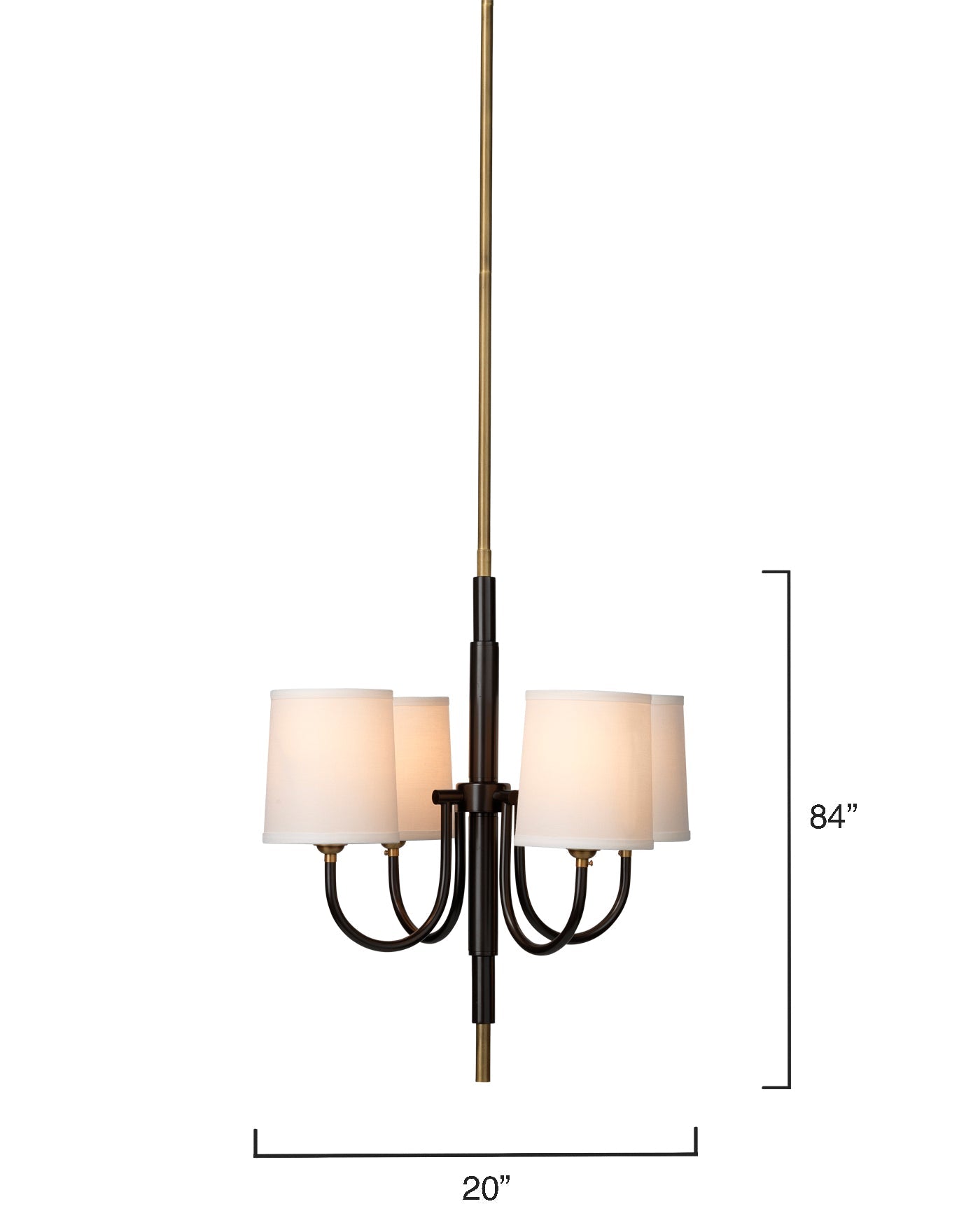 Lawton 4 Light Chandelier in Antique Brass With White Linen Shades