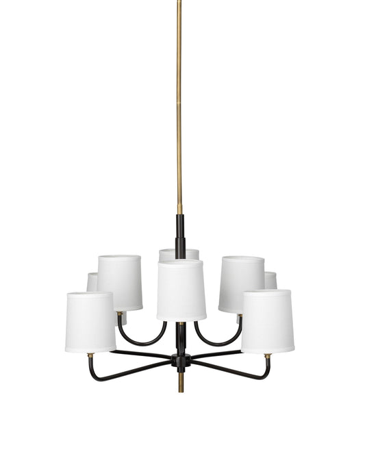 Lawton 8 Light Chandelier in Antique Brass With White Linen Shades