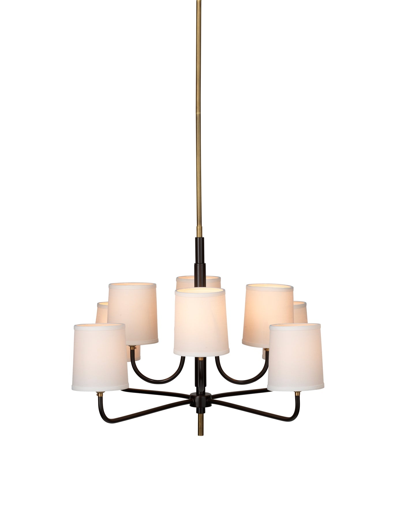 Lawton 8 Light Chandelier in Antique Brass With White Linen Shades