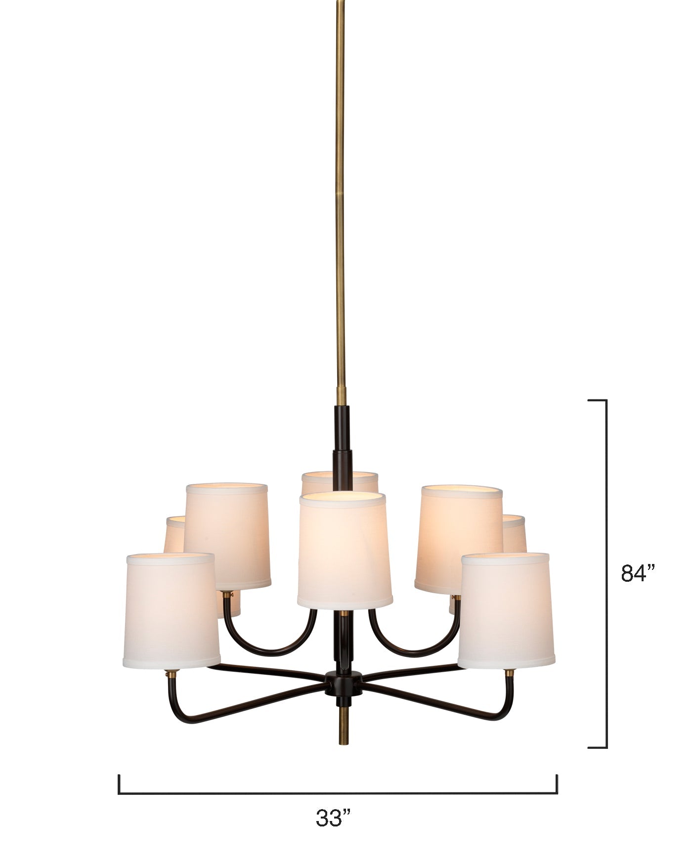 Lawton 8 Light Chandelier in Antique Brass With White Linen Shades