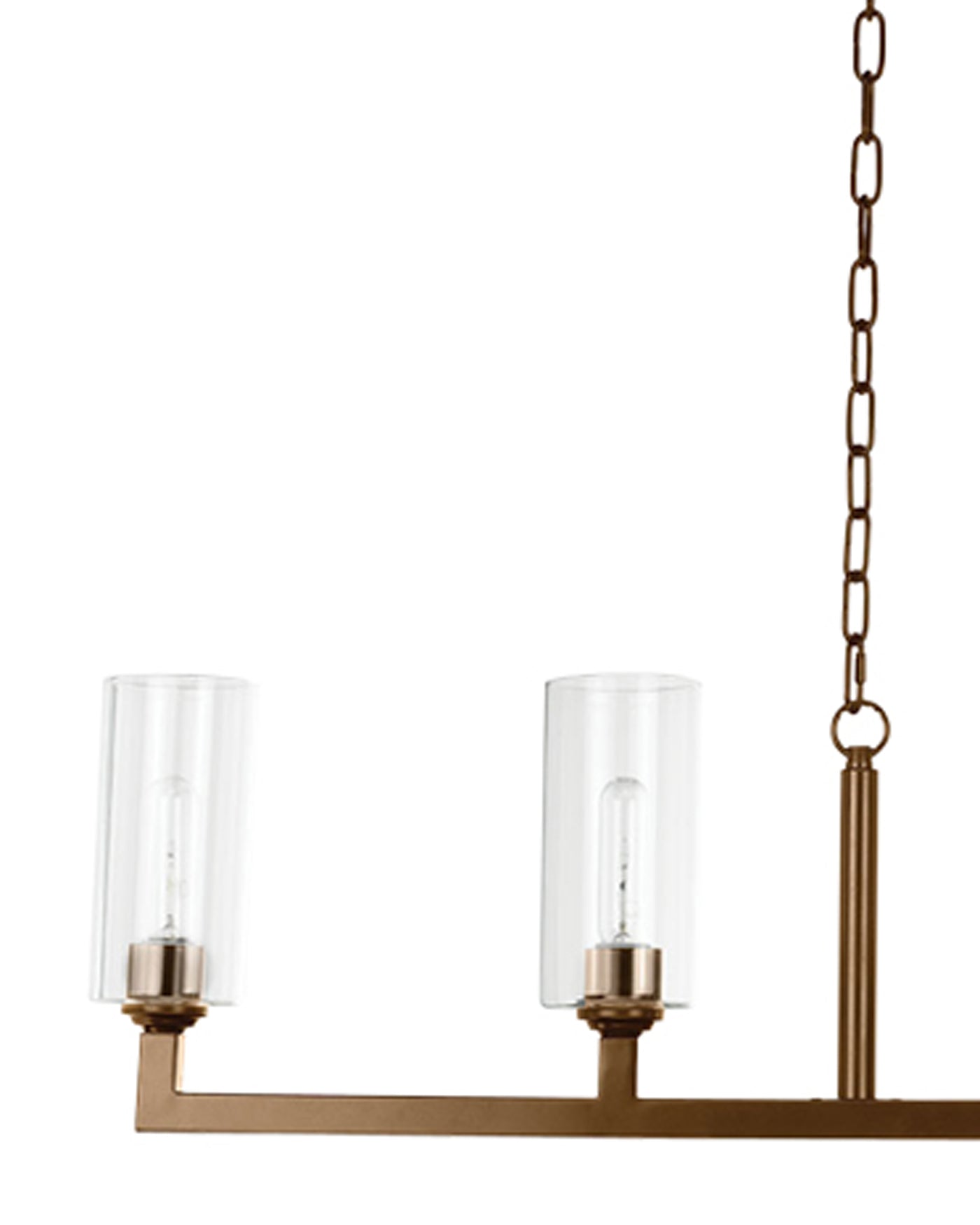Linear 6 Light Chandelier in Antique Brass & Clear Glass