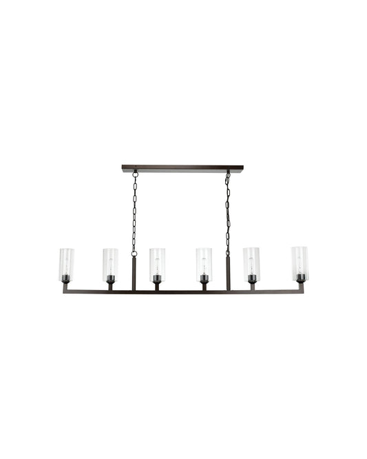 Linear 6 Light Chandelier in Oil Rubbed Bronze & Clear Glass