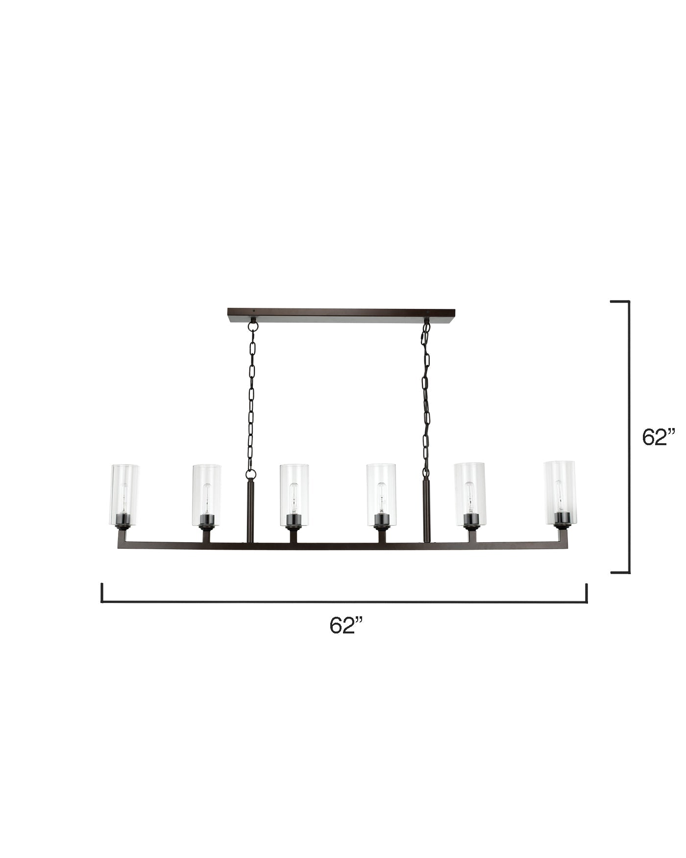 Linear 6 Light Chandelier in Oil Rubbed Bronze & Clear Glass
