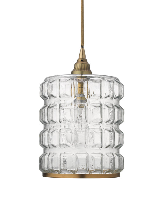 Madison Pendant in Clear Glass with Antique Brass Hardware
