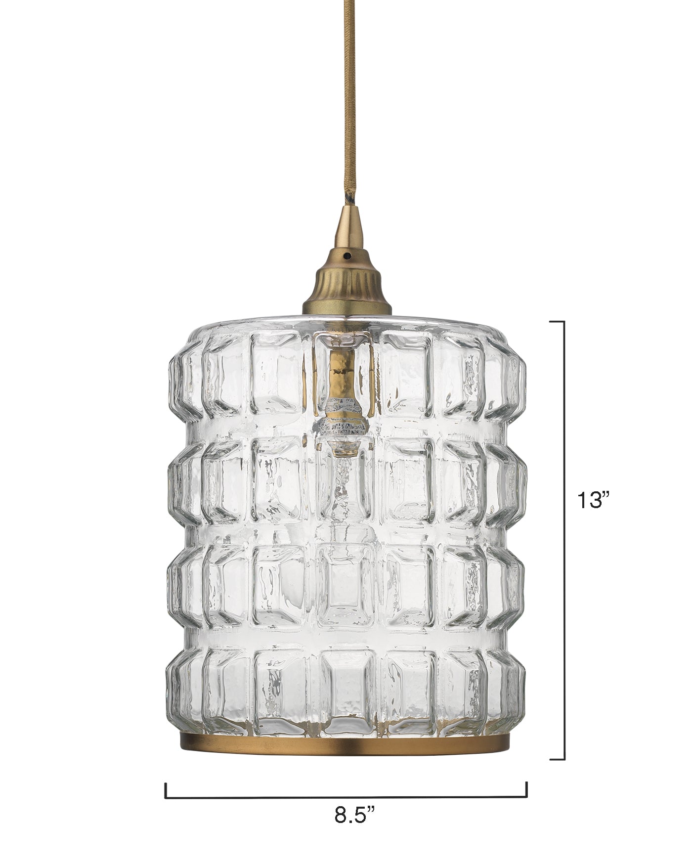 Madison Pendant in Clear Glass with Antique Brass Hardware