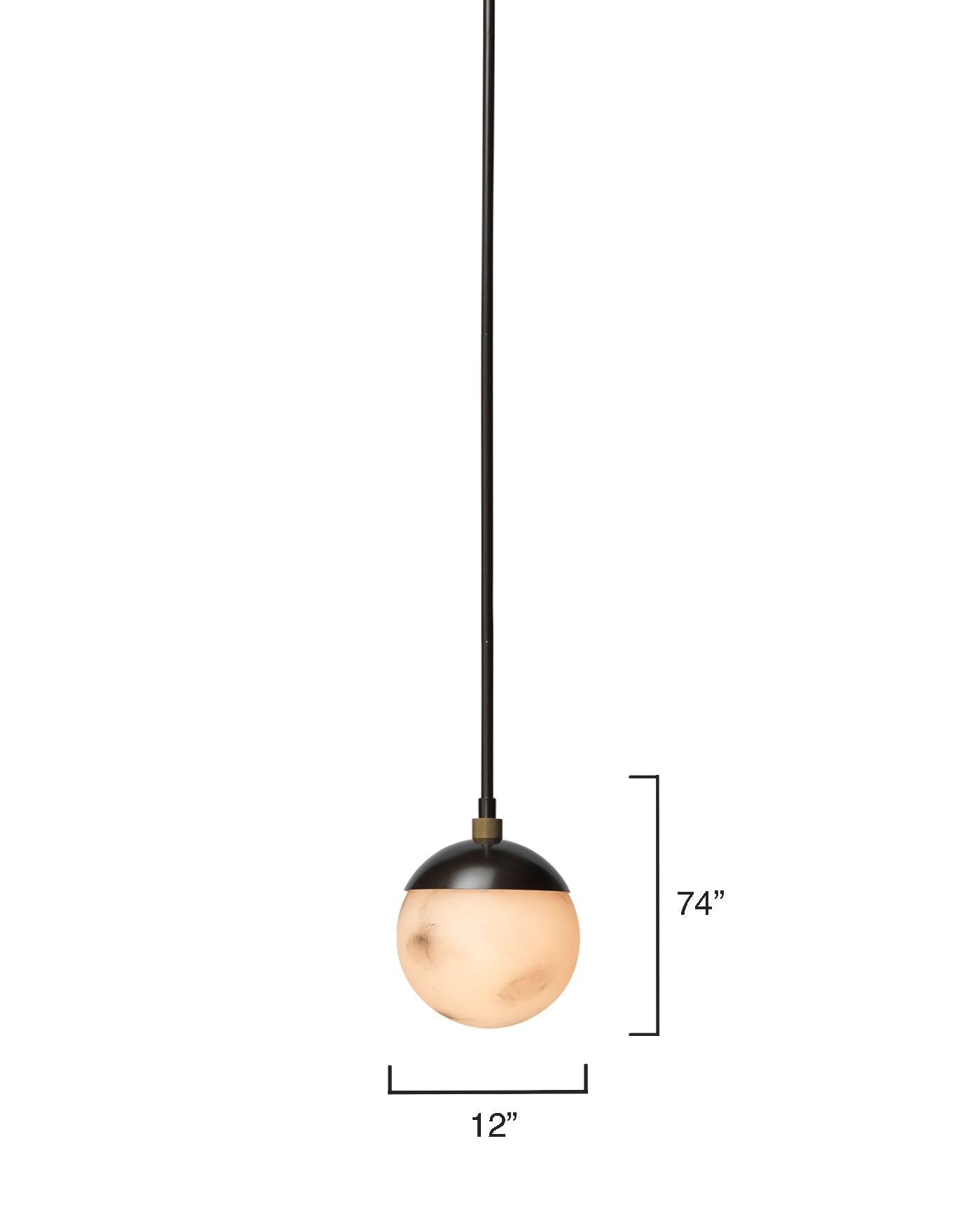 Metro Dome Shade Pendant in Faux White Alabaster and Oil Rubbed Bronze, with Antique Brass Accents