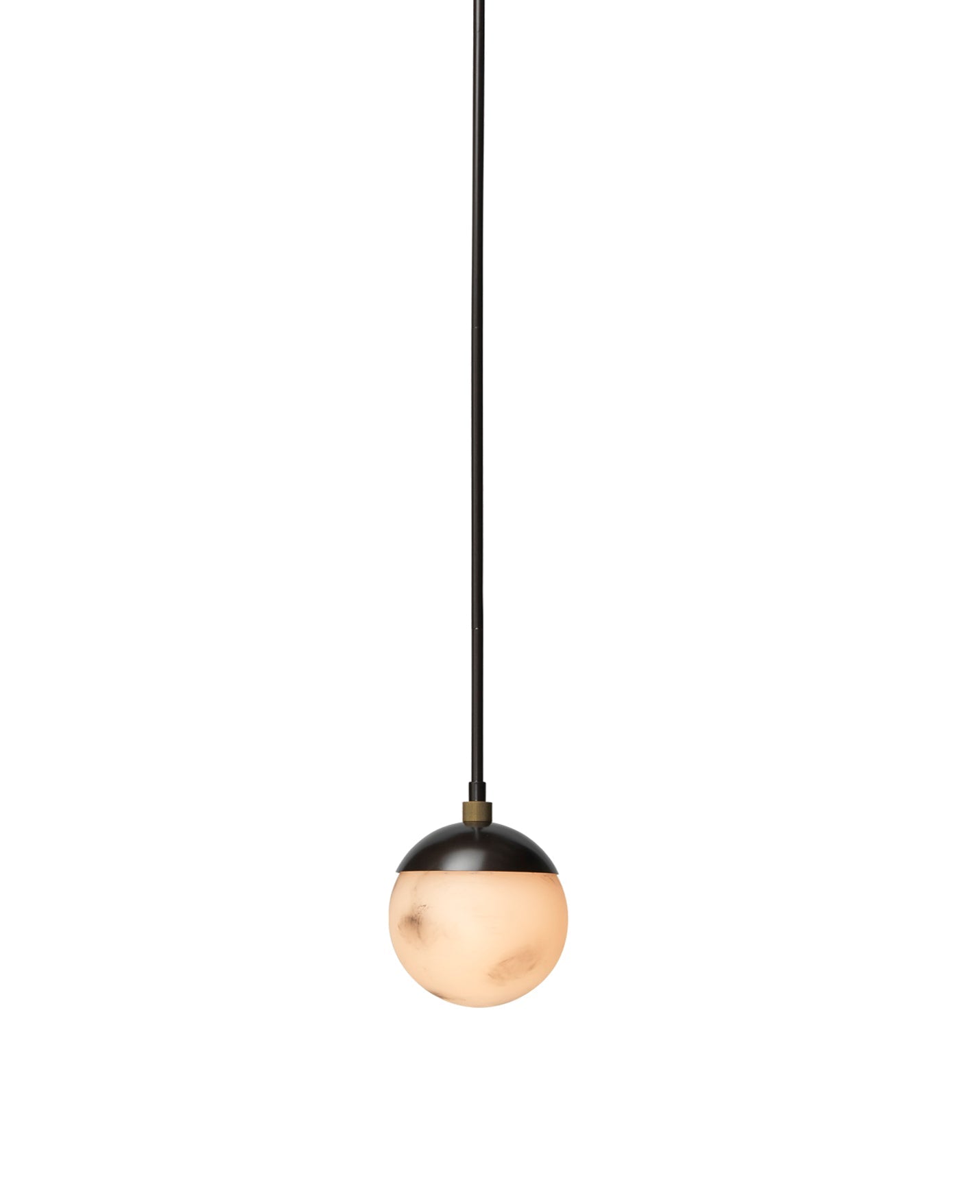Metro Dome Shade Pendant in Faux White Alabaster and Oil Rubbed Bronze, with Antique Brass Accents