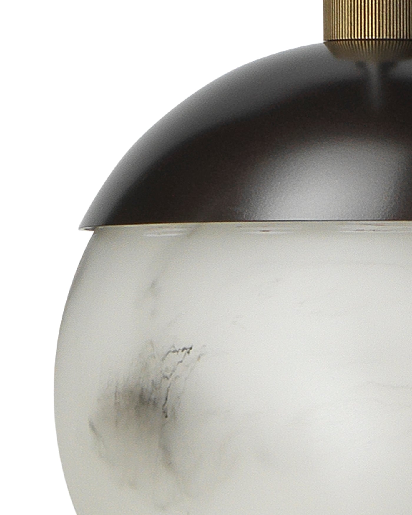 Metro Dome Shade Pendant in Faux White Alabaster and Oil Rubbed Bronze, with Antique Brass Accents