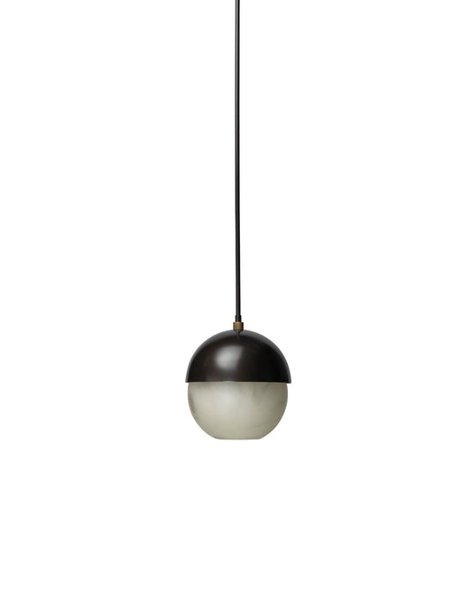Metro Pendant in Faux White Alabaster and Oil Rubbed Bronze, with Antique Brass Accents