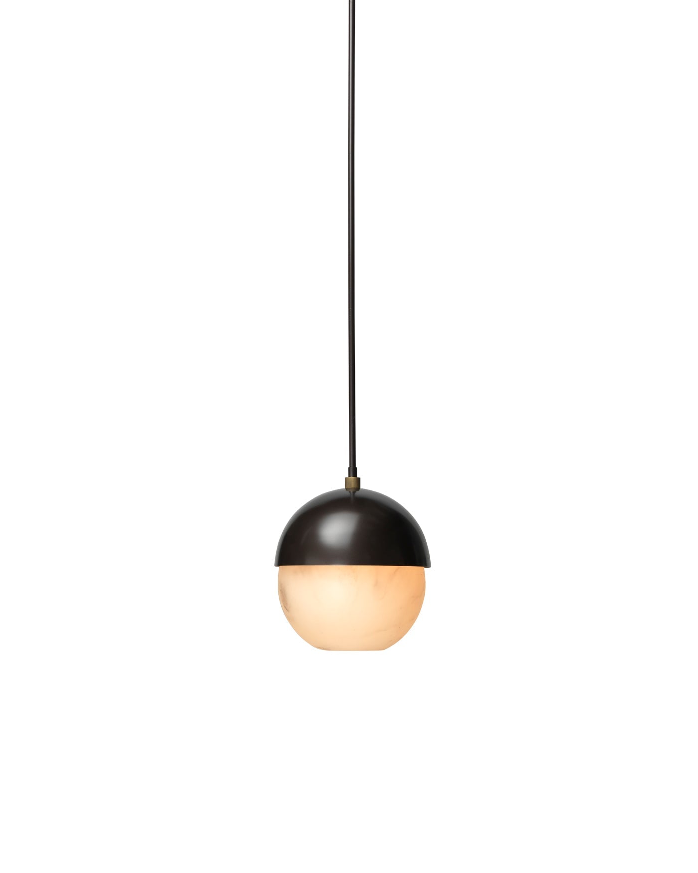 Metro Pendant in Faux White Alabaster and Oil Rubbed Bronze, with Antique Brass Accents