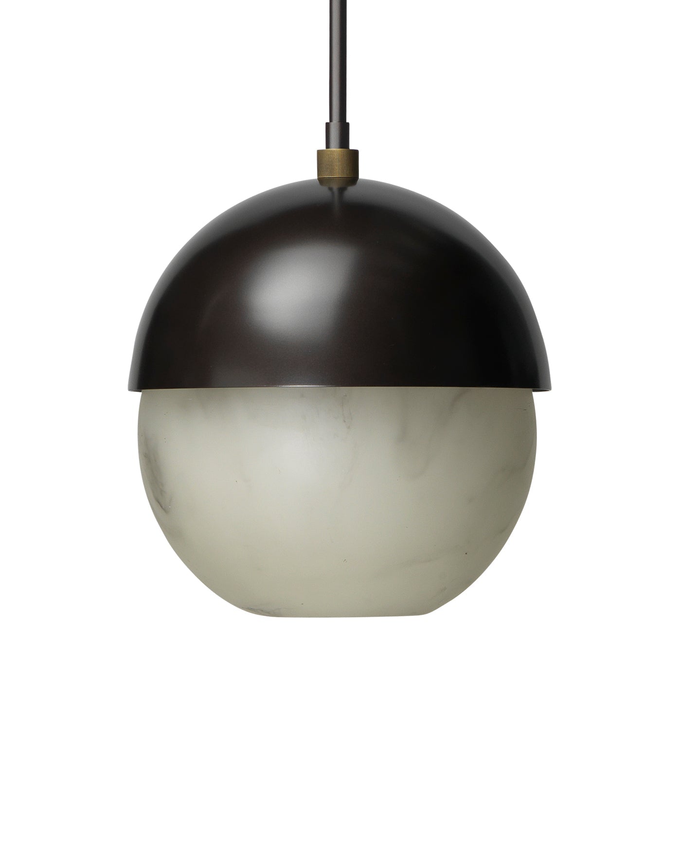 Metro Pendant in Faux White Alabaster and Oil Rubbed Bronze, with Antique Brass Accents