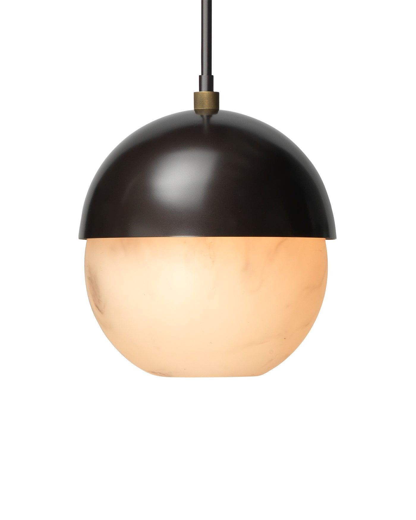 Metro Pendant in Faux White Alabaster and Oil Rubbed Bronze, with Antique Brass Accents