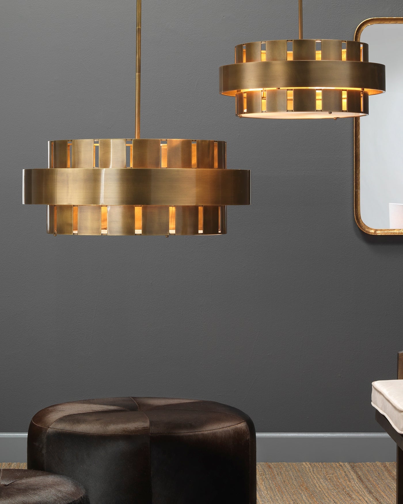 Orbit Chandelier, Large in Antique Brass With Acrylic Diffuser