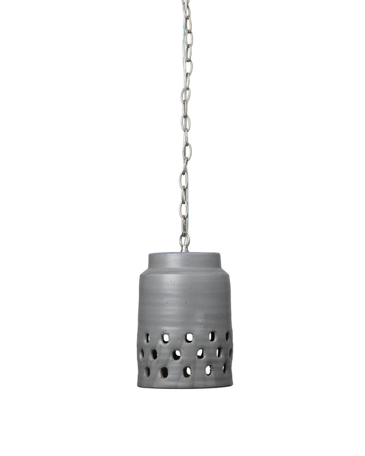 Tapered Perforated Pendant in Grey Ceramic