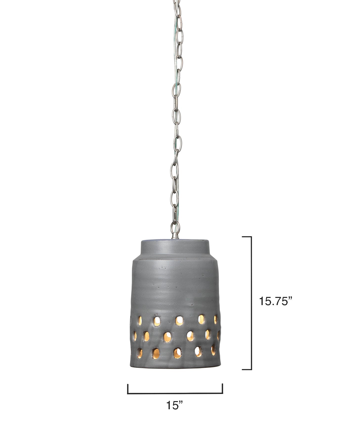 Tapered Perforated Pendant in Grey Ceramic